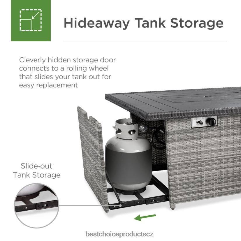 Best Choice Products proutěný propanový krbový stůl, 50 000 BTU se skleněnou ochranou proti větru, kryt venkovní bydlení | šedá FF2286929