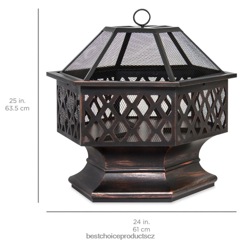 Best Choice Products venkovní ohniště ve tvaru šestihranu s víkem zpomalujícím hoření venkovní bydlení | bronz FF2286426